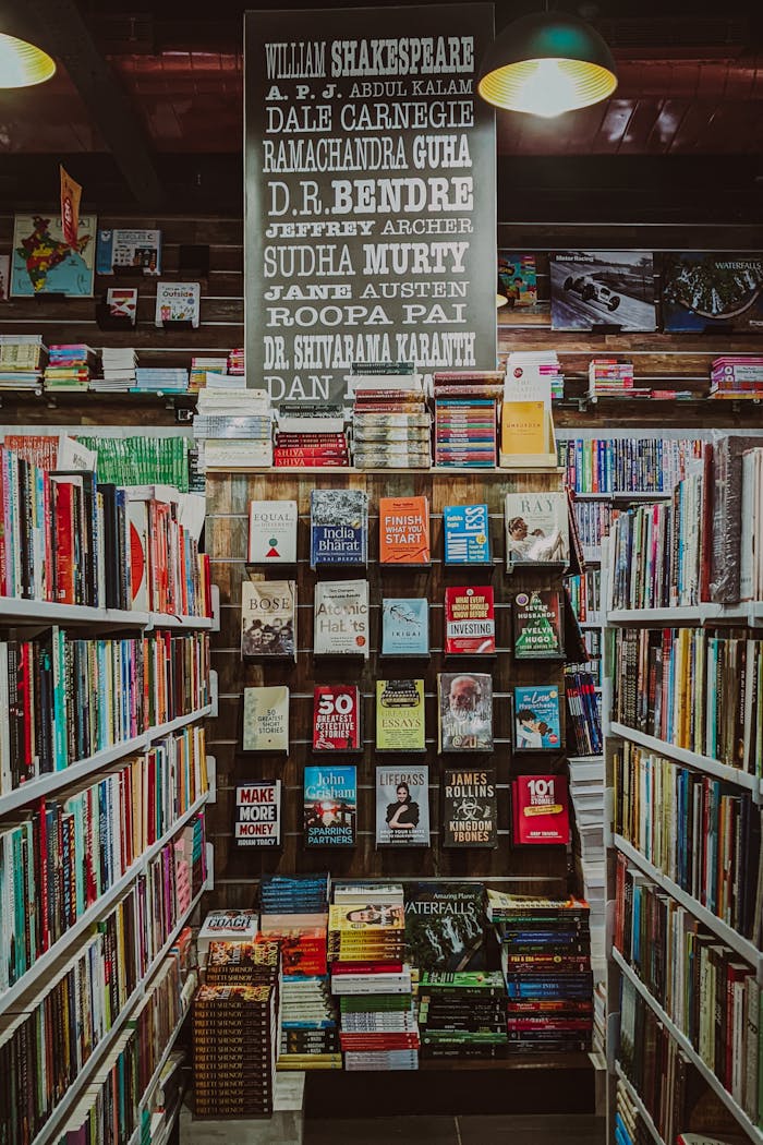 Explore a warm and inviting bookstore in Bengaluru, India, showcasing diverse books and wooden shelves.